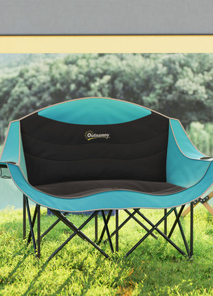 Padded Folding Camp Chair for Adults, Double Camping Chair with Armrests, Cup Holders, Carry Bag for Outdoor, Green