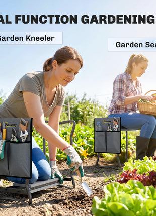 2-In-1 Garden Kneeler and Seat, Heavy Duty Foldable Garden Stool with Soft EVA Pad and Tool Pouch, Gray