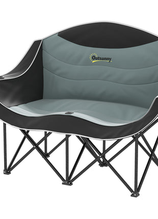 Padded Folding Camp Chair for Adults, Double Camping Chair with Armrests, Cup Holders, Carry Bag for Outdoor, Black