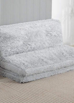 Bean Bag Floor Sofa Bed, Contemporary Plush Wide Folding Floor Mattress, Foam Filling Wall Couch Sleeper, Light Gray