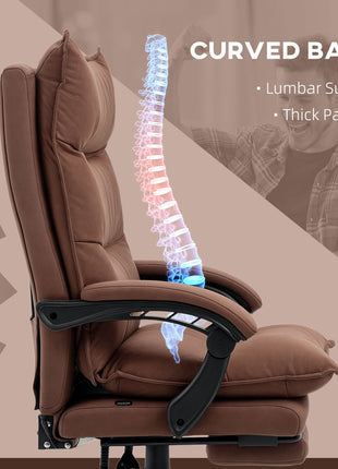Executive Massage Office Chair with 6 Vibration Points, Microfiber Computer Desk Chair, Heated Reclining Chair with Footrest, Armrest, Double Padding, Brown