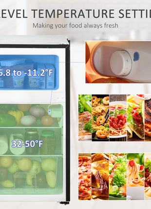 3.2 Cu.Ft Mini Fridge with Freezer, Compact Refrigerator with Adjustable Thermostat, Shelf and Double Reversible Door for Bedroom, Dorm, Home Office, Energy Efficient, Black