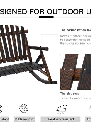 Wooden Porch Rocking Chair, Wood Double Adirondack, Rocker for Indoor or Outdoor with High Rise Slatted Back, Carbonized