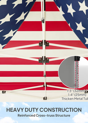 10' x 10' Heavy Duty Pop Up Canopy Tent with Sidewall, UPF50+ Instant Sun Shelter with Storage Pockets, American Flag