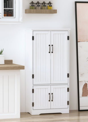 Accent Floor Storage Cabinet Kitchen Pantry with Adjustable Shelves and 2 Lower Doors, White