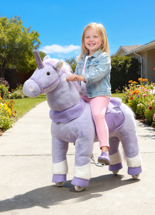 Ride on Unicorn Toy for Kids 4-7 Years, 37.8 Inch Plush Baby Rocking Horse with Wheels, No Battery Required, Purple