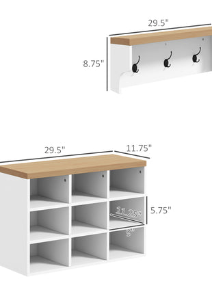 2-in-1 Coat Rack Shoe Bench Set, 5-Hook Hall Tree with Bench and Shoe Storage for 9 Pairs of Shoes for Entryway, Hallway, White