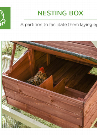 Wooden Chicken Coop, Outdoor Chicken Cage Poultry Hen House with Nesting Box, Double Runs, Asphalt Roof, Ramp