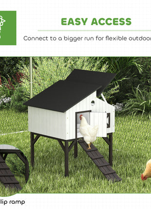 Chicken Coop Hen House with Nesting Box, Elevated Rabbit Hutch with Ramp, Asphalt Openable Roof and Elevated Legs