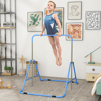 Folding Gymnastics Bar for Kids, Adjustable Height, Bubble Gum Blue