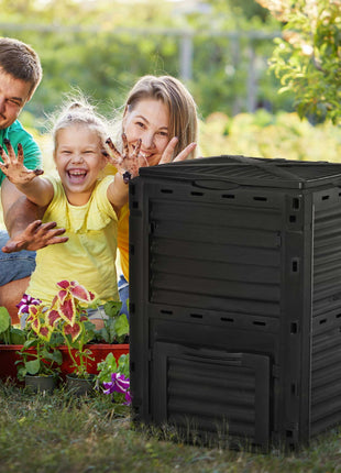Garden Compost Bin 80 Gallon Outdoor Large Capacity Composter Fast Create Fertile Soil Aerating Box, Easy Assembly, Black