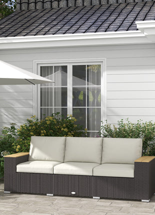3-Seat Outdoor Patio Sofa, PE Wicker Outdoor Couch with  Extra Wide Deep Seat, Wide Armrests 4" Cushions, Beige