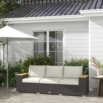 3-Seat Outdoor Patio Sofa, PE Wicker Outdoor Couch with  Extra Wide Deep Seat, Wide Armrests 4" Cushions, Beige