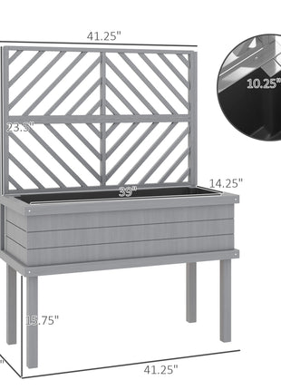 Elevated Wood Planter with Trellis for Climbing Plants, Raised Garden Bed with Legs and Drainage Holes, Gray