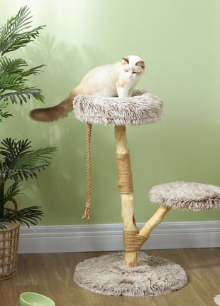 35 Inch Modern Cat Tree for Indoor Adult Cats with Wooden Scratching Posts, Cat Bed & Rope Cat Toy, Brown