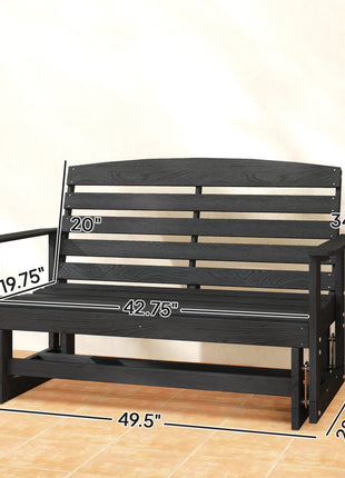 Patio Glider Bench w/ HDPE Slatted Double Rocking Chair, Distressed Black