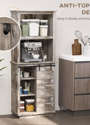Freestanding Rustic Kitchen Buffet with Hutch, Pantry Storage Cabinet with Sliding Barn Door, Adjustable Shelf, Vintage Wood