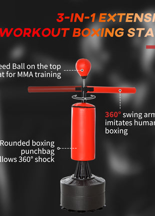 Boxing Bag, Freestanding Punching Bag with Speed Ball, Rotating Boxing Bar and Gloves, Weighted Base