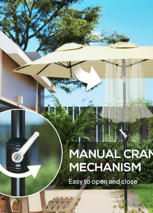 Double-sided Patio Umbrella, 9.7' Outdoor Umbrella with Tilt and Crank, LED Solar Light and 12 Ribs, Cream White
