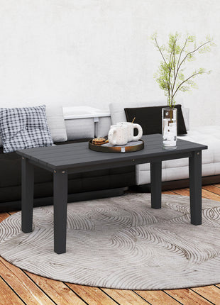 Rectangle Outdoor Coffee Table, HDPE All-Weather Outdoor Patio Table with Slatted Tabletop for Yard, Balcony, Black