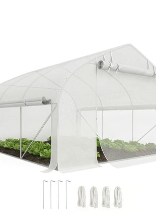 11.5' x 10' x 6.5' Walk-in Tunnel Greenhouse, Green House with Zippered Mesh Door, 7 Mesh Windows & Roll-up Sidewalls, Upgraded Gardening Plant Hot House with Galvanized Steel Hoops, White