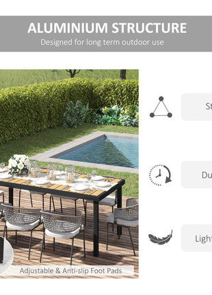 75" x 35" Outdoor Dining Table for 8 People, Rectangular Aluminum Frame Garden Table with All-Weather Faux Wood Top for Lawn, Patio, Natural