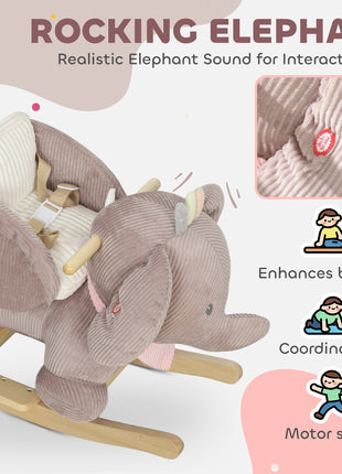Baby Rocking Horse with Seat, Kids Ride On Toy with Realistic Elephant Sound and Safety Belt for 18 to 36 Months, Pink