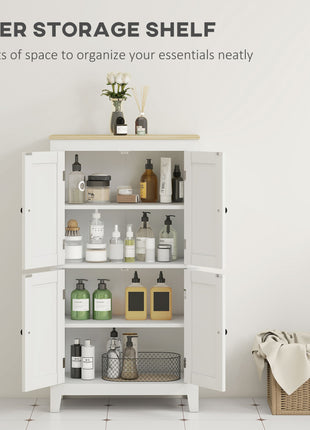 Bathroom Storage Cabinet, Modern Bathroom Floor Cabinet with 4 Doors and 2 Adjustable Shelves, White