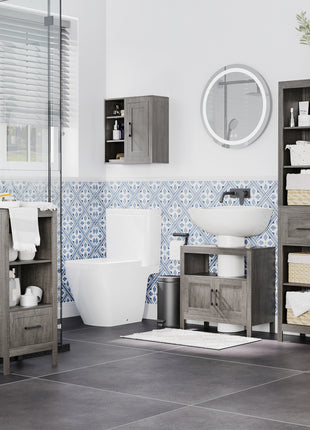 Pedestal Sink Storage Cabinet, Bathroom Under Sink Cabinet with 2 Doors and Open Shelf, Bathroom Vanity, Gray