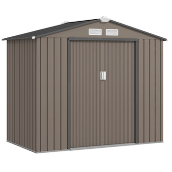7x4 Storage Shed, Outdoor Garden Tool Shed with Foundation Kit, Vents & Sliding Doors for Backyard Patio, Brown