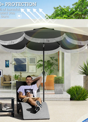 9FT Patio Umbrella, UPF 30+ Outdoor Market Umbrella with Crank, 8 Ribs, Push Button Tilt, Vented for Patio Deck Backyard Lawn, Charcoal Gray
