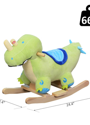 Kids Plush Ride-On Rocking Horse Toy Dinosaur Ride on Rocker Green with Realistic Sounds