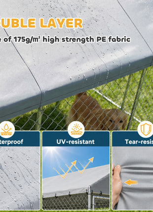 Heavy Duty Outdoor Dog Kennel with Waterproof Roof, 2 Secure Latches, Chain Link Dog Run for Backyard, 20' x 15' x 8'