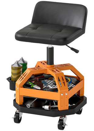 Rolling Creeper Garage Stool, 300 LBS Capacity Mechanic Stool with 360° Wheels, Tool Tray, Adjustable Height, Yellow