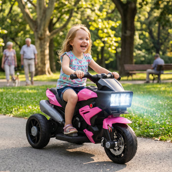 6V Kids Motorcycle, Battery-Operated Mini Electric Motorbike with Forward/Reverse Switch, Horn, Pink