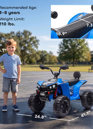 24V 2 Seater Ride On Toys, Kids ATV 4 Wheeler with Dual Motors, High & Low Speed for Boys Girls Aged 3-8 Years, Blue