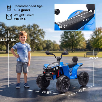 24V 2 Seater Ride On Toys, Kids ATV 4 Wheeler with Dual Motors, High & Low Speed for Boys Girls Aged 3-8 Years, Blue
