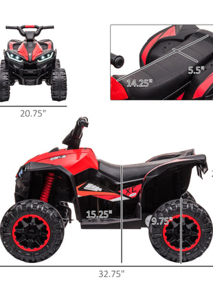 12V Kids ATV Quad Car with Forward & Backward Function, Four Wheeler for Kids with Wear-Resistant Wheels, Music, Electric Ride-on ATV for Toddlers Ages 3+ Years Old, Red