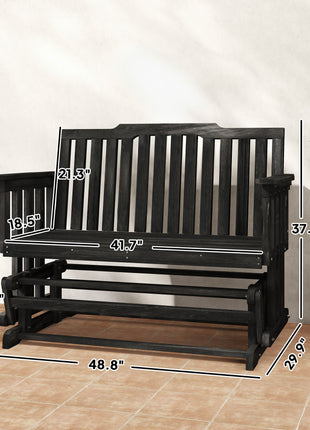 2-Person Patio Swing Glider Bench with Quick Drying Design and Wide Armrest, Wood Rocking Chair Loveseat for Backyard Garden Porch, Black
