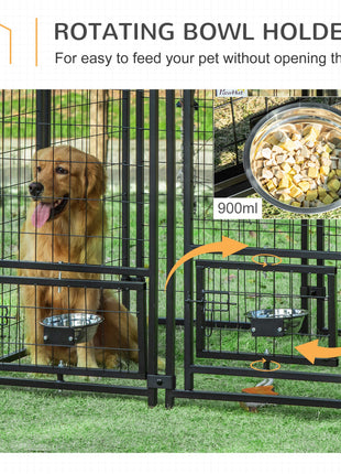 Outdoor Dog Kennel with Rotating Bowl Holders, Pet Playpen with Waterproof Cover, 4.6' x 4.6' x 5', Red