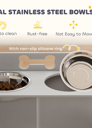 Elevated Dog Bowls with Storage, Raised Dog Bowl Stand with 2 Stainless Steel Bowl for Large Dogs, Gray