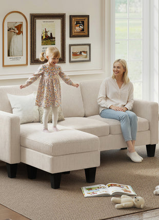 Sectional Sofa, L Shaped Couch, with Reversible Chaise or Ottoman, Cream White
