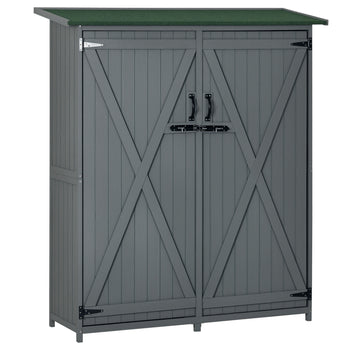 Outdoor Storage Cabinet Wooden Garden Shed Utility Tool Organizer with Waterproof Asphalt Rood, Lockable Doors, 3 Tier Shelves for Lawn, Backyard, Gray
