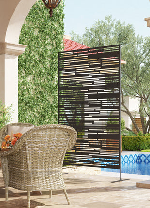 78" H x 48" W Metal Outdoor Privacy Screen, Freestanding Decorative Privacy Fence Screen for Balcony, Black