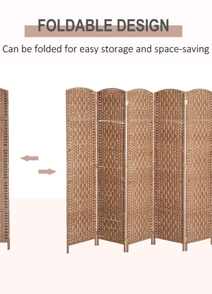 Room Divider 6 Panel, 6FT Tall Folding Privacy Screen, Freestanding Hand-Woven Partition for Room Separation with 360° Hinges, Paper Rope Diamond Weave, Natural
