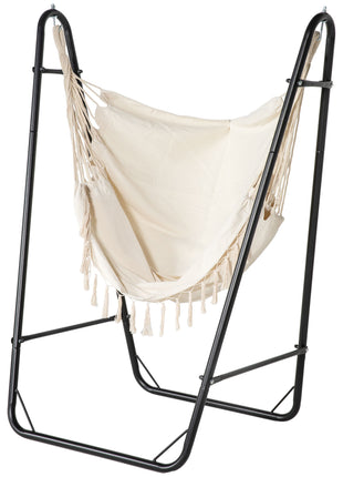 Hammock Chair with U Shape Stand, Hammock Swing Chair with A Side Pocket, Cream White