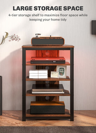 LED TV Stand, Entertainment Center with Storage Shelves and Steel Frame for Living Room, Brown