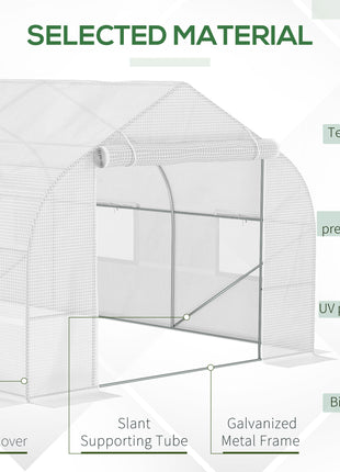 20' x 10' x 7' Walk-in Tunnel Greenhouse with Zippered Mesh Door & 8 Mesh Windows, Gardening Plant Hot House with Galvanized Steel Hoops, White