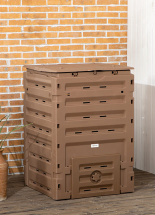 Garden Compost Bin, 120 Gallon (450L) Garden Composter, BPA Free, with 80 Vents and 2 Sliding Doors, Lightweight & Sturdy, Fast Creation of Fertile Soil, Brown