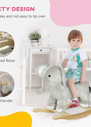 Kids Rocking Animal, Elephant Rocker with Realistic Sounds, Plush Ride on Toy for Years 2-4, Gray